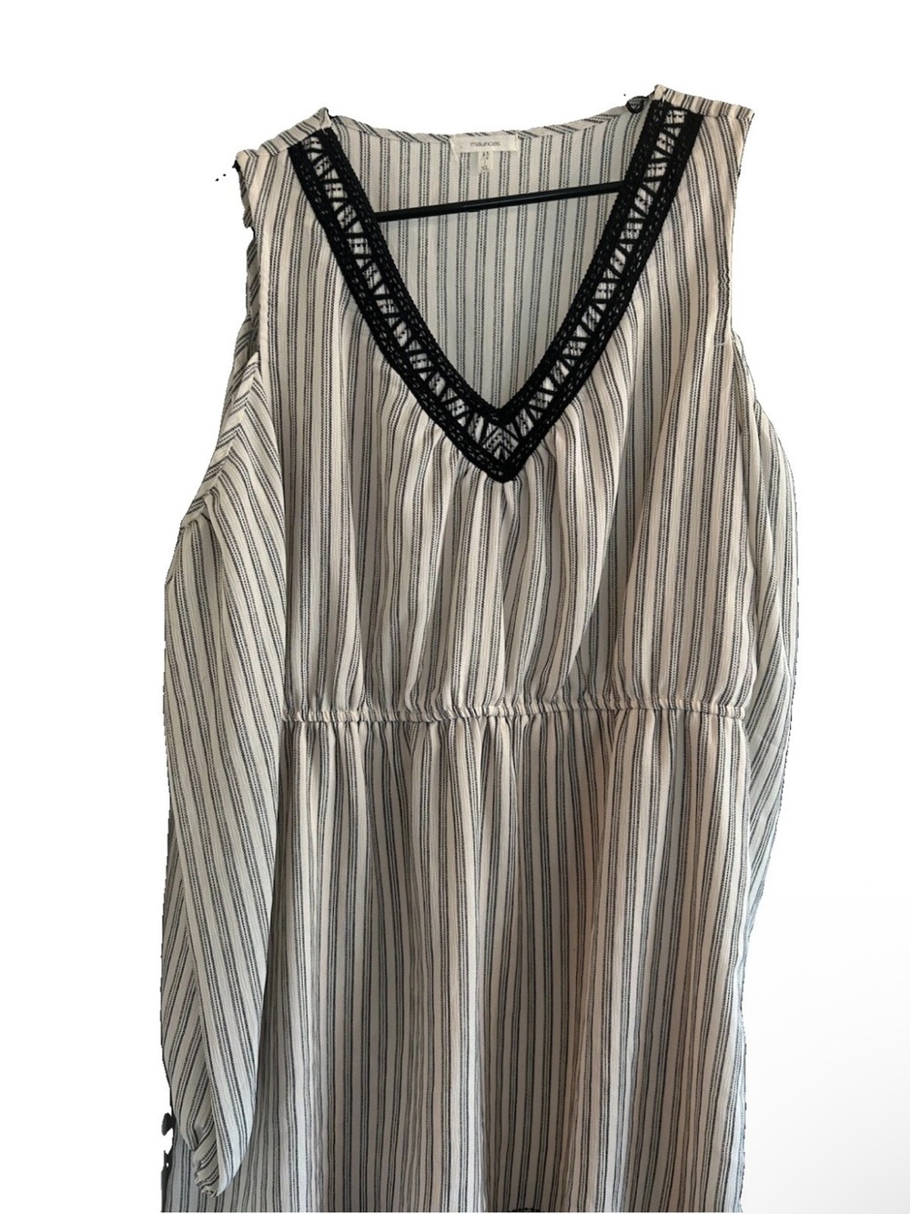Striped V-Neck Cold Shoulder Dress with Black Lace Trim